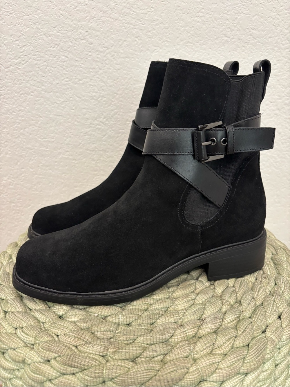 NEW Donald Pliner Mathilda Black Suede Moto Combat Boots